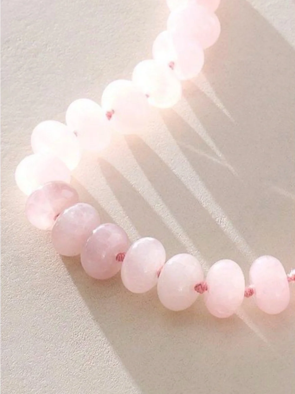Free People Sabina Rose Quartz Pink Beaded Necklace with Gold Chain.